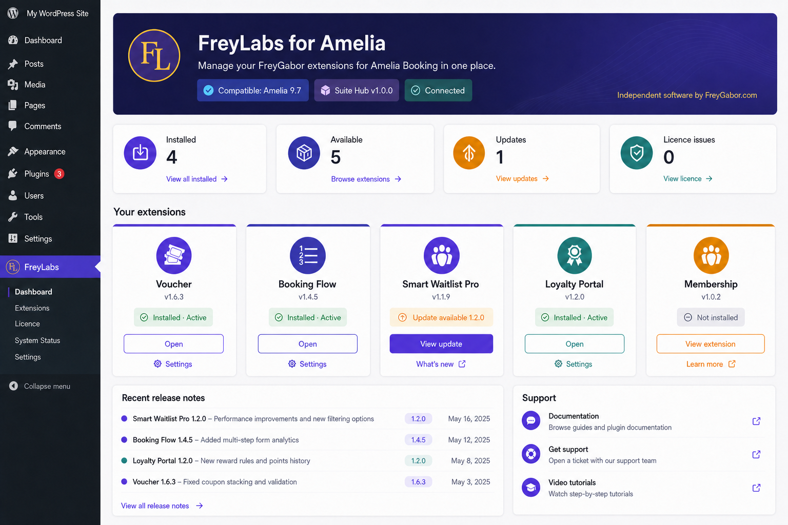 FreyLabs for Amelia central extension dashboard